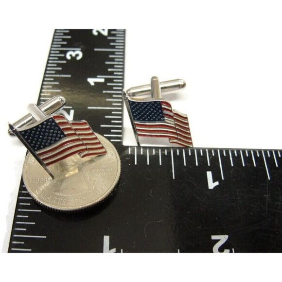 American Flag Cufflinks Shirt Formal Wedding Accessories Tux Vintage IOB - Picture 4 of 16